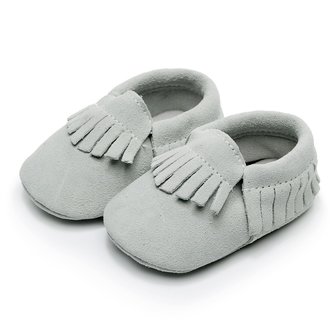 Leren Baby Mocassin Fringe Suede Grijs