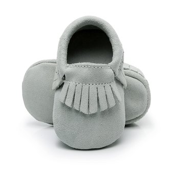 Leren Baby Mocassin Fringe Suede Grijs