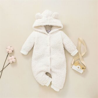 Baby Winter Hooded Furry Jumpsuit White