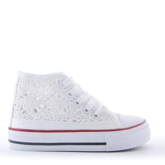 faillissement mentaal Oven Hoge Kinder Sneakers Broderie wit