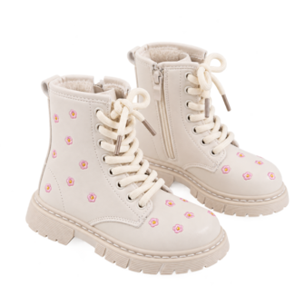 Beige babylaarzen met roze bloemetjes, voor meisjes, ters en ritssluiting