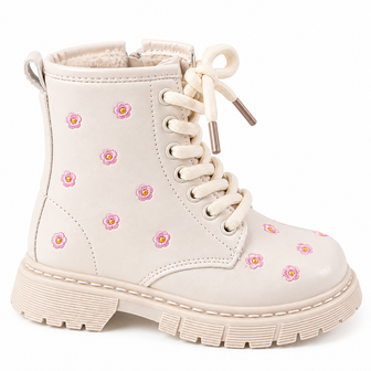 Beige babylaarzen met roze bloemetjes, voor meisjes, ters en ritssluiting