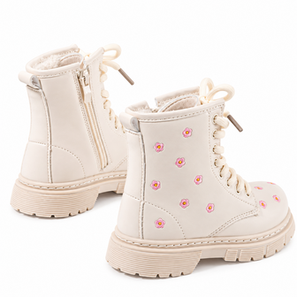 Beige babylaarzen met roze bloemetjes, voor meisjes, ters en ritssluiting