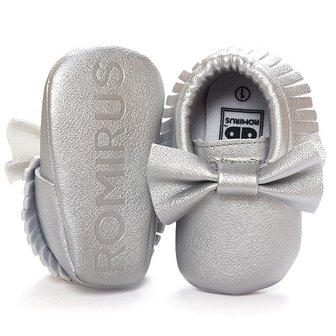 Baby Mocassin Ribbon Silver