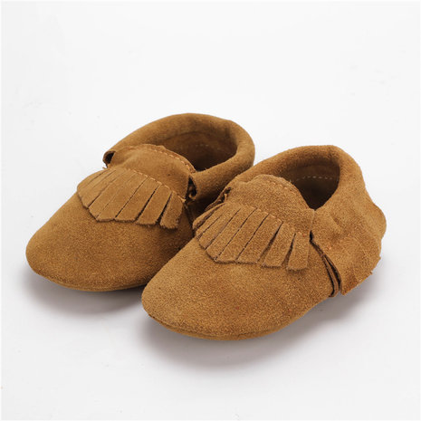 Leren Baby Mocassin Fringe Suede Brown