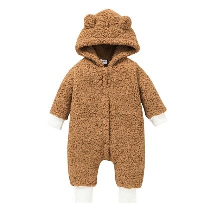 Baby Winter Hooded Furry Jumpsuit Brown