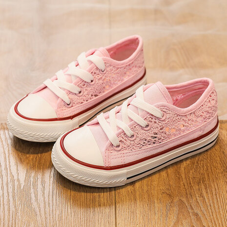 Kinder Sneakers Broderie Roze