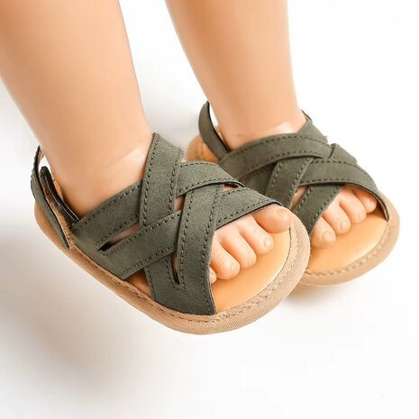 Babysandalen Groen Suede Klittenband Antislip Jongens