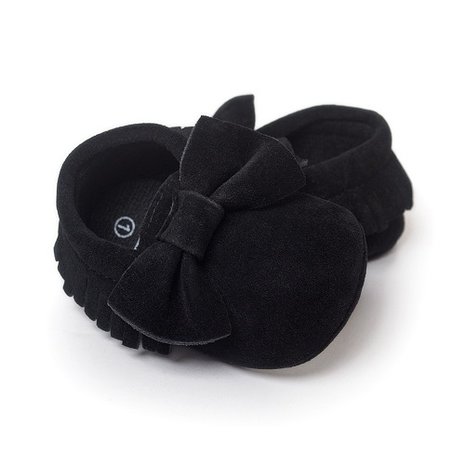 Baby Mocassin Ribbon Suede Black