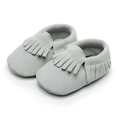 Leren Baby Mocassin Fringe Suede Grey Maat 18