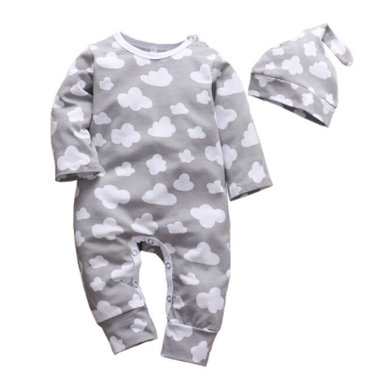 Baby Romper Cloudy met mouwen en mutsje Maat 60&70