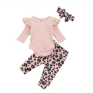 2e kans Baby 3-delig Kledingset Leopard Pink Maat 70