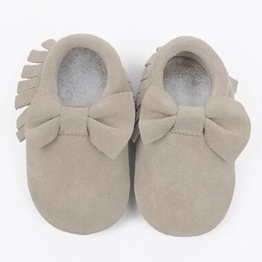 Leren Baby Mocassin Ribbon Grey Maat 17