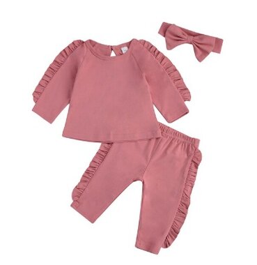 3 Delig Baby Kledingset Pink Ruffles Maat 80